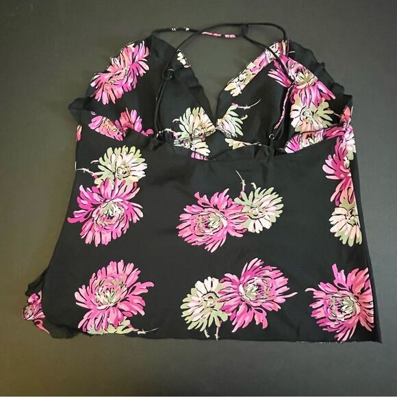 Anne Klein Criss Cross Back Romantic Chrysanthemum Floral Cami, Size Large - Picture 3 of 9